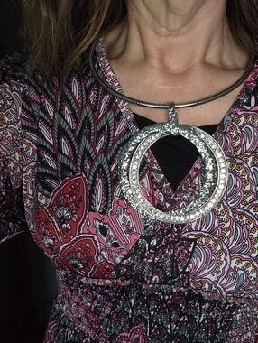 Cato Silver-Tone Ring Necklace with Pavé Accent